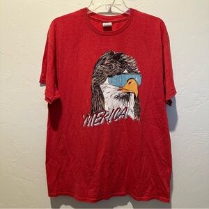 America Shirt Mens Medium Red Bald Eagle Rocking a Mullet and Sunglasses